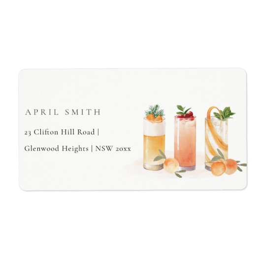 Elegant Cute Fruit Cocktail Oranje Blush Address Etiket (Voorkant)