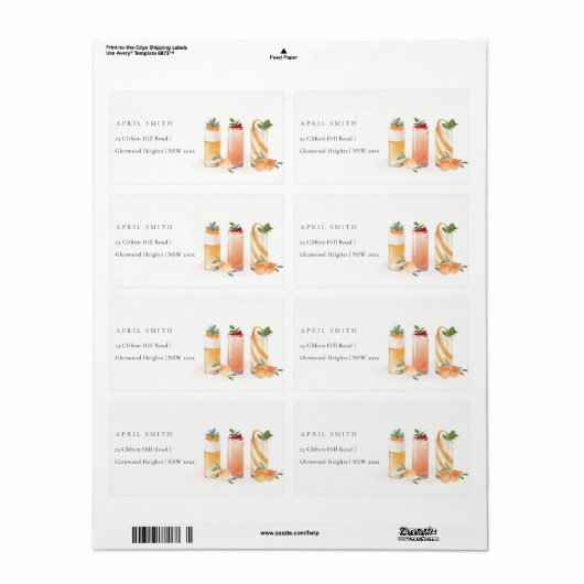 Elegant Cute Fruit Cocktail Oranje Blush Address Etiket (Full Sheet)