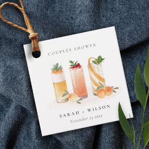 Elegant Cute Fruit Cocktail Oranje Couples Shower Bedankjes Labels