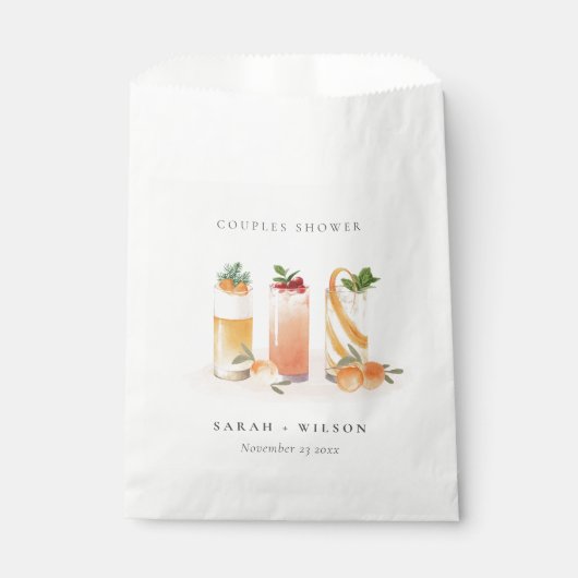 Elegant Cute Fruit Cocktail Oranje Couples Shower Bedankzakje (Voorkant)