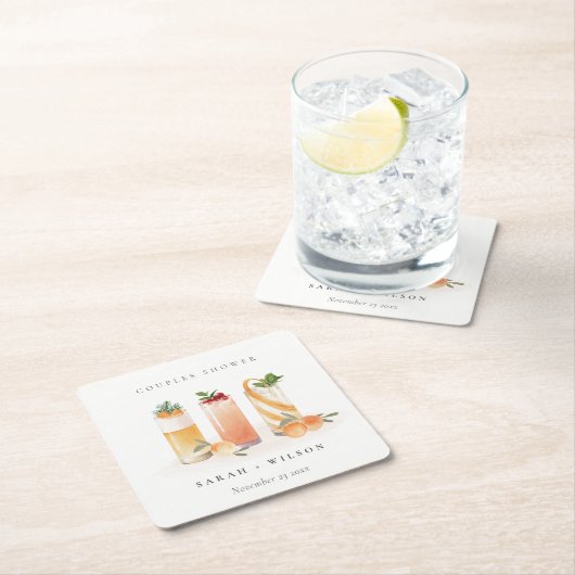 Elegant Cute Fruit Cocktail Oranje Couples Shower Kartonnen Onderzetters (Insitu)
