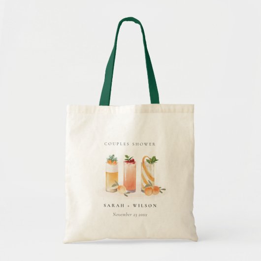 Elegant Cute Fruit Cocktail Oranje Couples Shower Tote Bag (Voorkant)