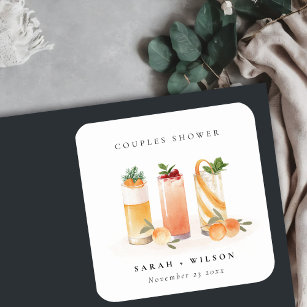 Elegant Cute Fruit Cocktail Oranje Couples Shower Vierkante Sticker
