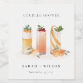 Elegant Cute Fruit Cocktail Oranje Couples Shower Wijn Etiket (Enkel label)