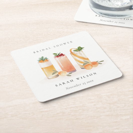 Elegant Cute Fruit Cocktail Oranje Vrijgezellenfee Kartonnen Onderzetters (Schuin)