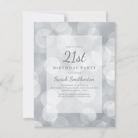 Elegant Cute Glittery Silver Bokeh 21st Birthday Kaart (Voorkant)