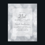 Elegant Cute Glittery Silver Bokeh 21st Birthday Kaart<br><div class="desc">Elegant en schattige uitnodiging voor 21ste verjaardag voor vrouwen met prachtige spinkelende zilvervaten.</div>