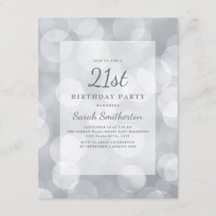 Elegant Cute Glittery Silver Bokeh 21st Birthday Kaart