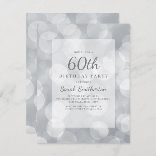 Elegant Cute Glittery Silver Bokeh 60th Birthday Kaart (Voorkant / Achterkant)