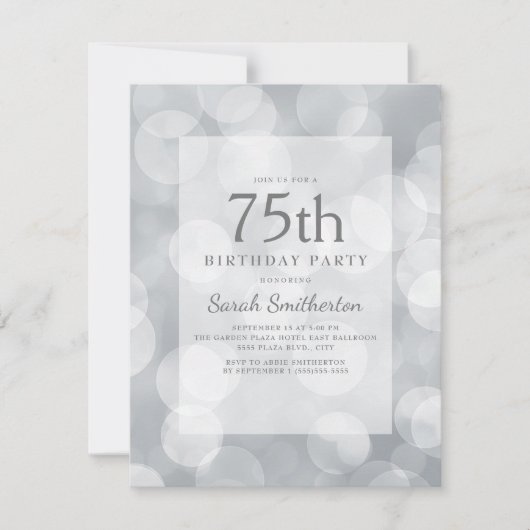 Elegant Cute Glittery Silver Bokeh 75th Birthday Kaart (Voorkant)