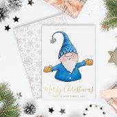 Elegant Cute Gnome Blue Gold kerst Folie Feestdagenkaart
