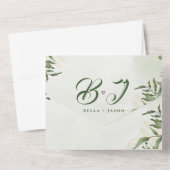 Elegant Cute Green Foliage Monogram Foto Weddensch All In One Uitnodiging (Achterkant)