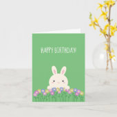 Elegant Cute Kawaii Bunny & Flowers Happy Birthday Kaart (Gele Bloem)