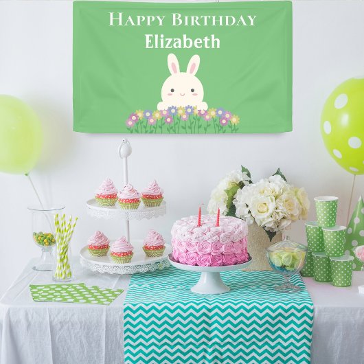 Elegant Cute Kawaii Bunny & Flowers Happy Birthday Spandoek
