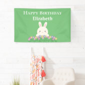 Elegant Cute Kawaii Bunny & Flowers Happy Birthday Spandoek (Insitu)