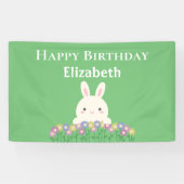 Elegant Cute Kawaii Bunny & Flowers Happy Birthday Spandoek (Horizontaal)