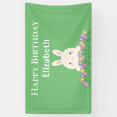Elegant Cute Kawaii Bunny & Flowers Happy Birthday Spandoek (Verticaal)