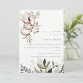 Elegant Cute Koala Foliage Baby shower Invite Bedankkaart (Staand voorkant)