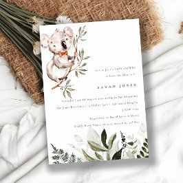 Elegant Cute Koala Foliage Baby shower Invite Bedankkaart