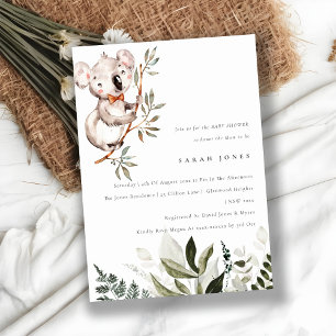 Elegant Cute Koala Foliage Baby shower Invite Bedankkaart