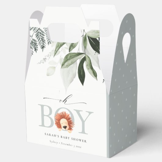 Elegant Cute Lion Foliage Oh Boy Baby shower Bedankdoosjes (Geopend)