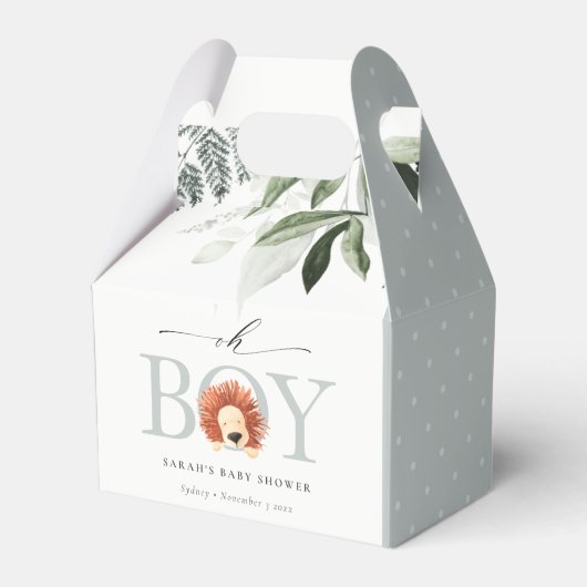 Elegant Cute Lion Foliage Oh Boy Baby shower Bedankdoosjes (Voorkant Zijde)