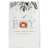 Elegant Cute Lion Foliage Oh Boy Baby shower Medium Cadeauzakje (Achterkant)