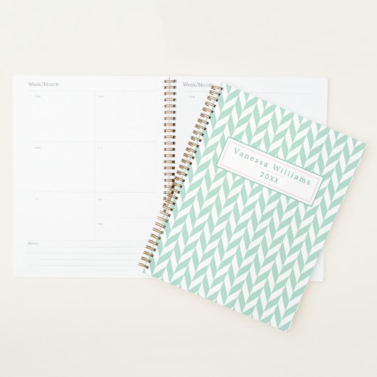 Elegant Cute Mint Green Herringbone Patroon Planner (Display)