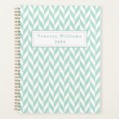 Elegant Cute Mint Green Herringbone Patroon Planner (Voorkant)