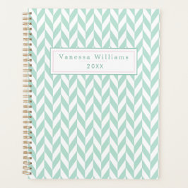 Elegant Cute Mint Green Herringbone Patroon Planner
