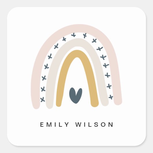 ELEGANT CUTE MUTED BLUSH OCHRE NAVY HEART RAINBOW VIERKANTE STICKER (Voorkant)