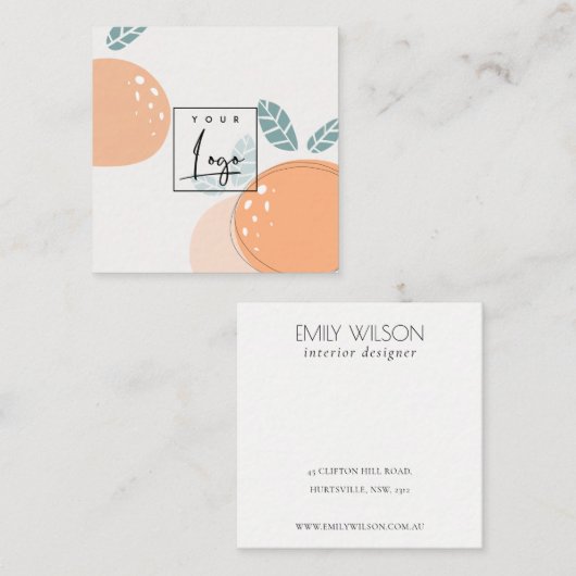 Elegant Cute Oranje Abstract Fruity Citrus Logo Vierkante Visitekaartje (Voorkant / Achterkant)