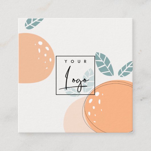 Elegant Cute Oranje Abstract Fruity Citrus Logo Vierkante Visitekaartje (Voorkant)