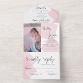 Elegant Cute Pastel Pink Monogram Foto Weddenschap All In One Uitnodiging (Binnen)