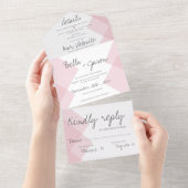 Elegant Cute Pastel Pink Monogram Weddenschap All In One Uitnodiging (Afscheurbaar)