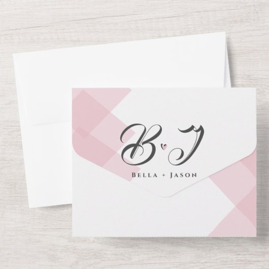 Elegant Cute Pastel Pink Monogram Weddenschap All In One Uitnodiging (Achterkant)