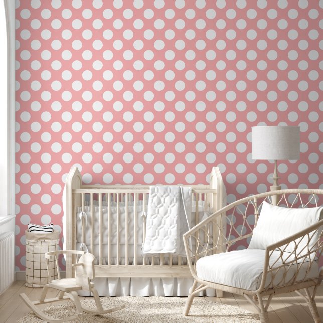 Elegant Cute Peach roze pokadots Patroon Behang (Kinderen)