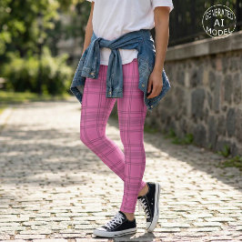 Elegant Cute Pink Tartan Patroon Leggings