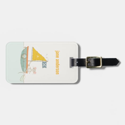 Elegant Cute Pirate Mouse Sailboat Kinder Monogram Bagagelabel (Voorkant horizontaal)