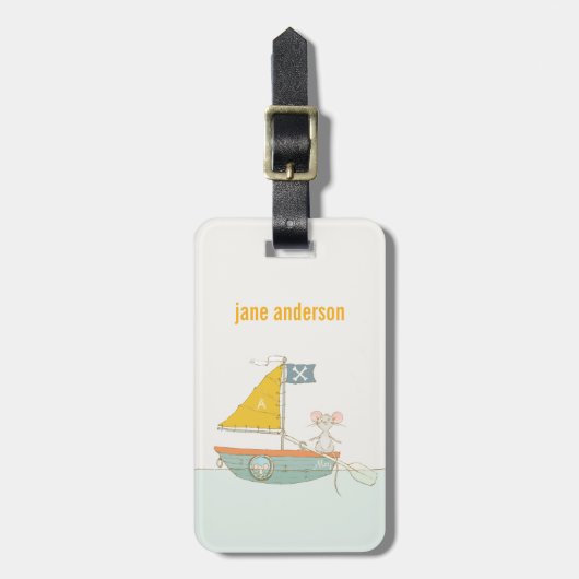 Elegant Cute Pirate Mouse Sailboat Kinder Monogram Bagagelabel (Voorkant verticaal)