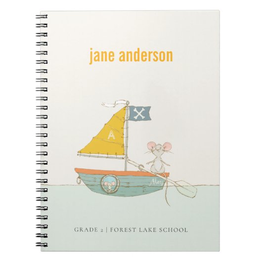 Elegant Cute Pirate Mouse Sailboat Kinder Monogram Notitieboek (Voorkant)