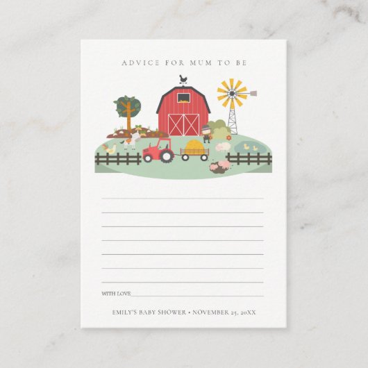 Elegant Cute Red Barnyard Boerderij Animal Baby sh Informatiekaartje (Voorkant)