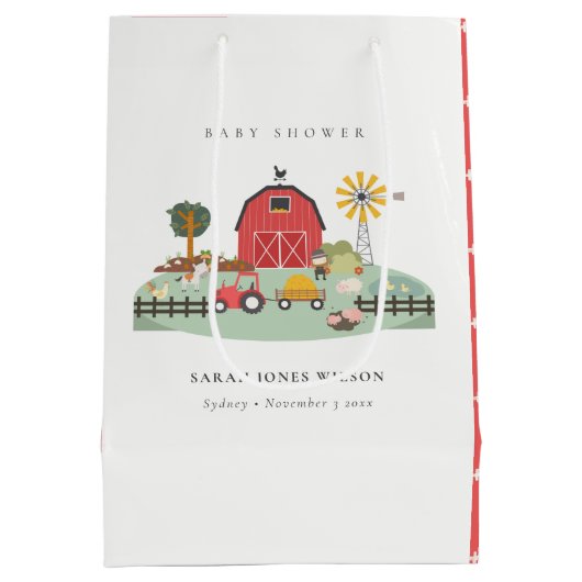 Elegant Cute Red Barnyard Boerderij Animal Baby sh Medium Cadeauzakje (Achterkant)