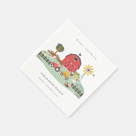 Elegant Cute Red Barnyard Boerderij Animal Baby sh Servet (Hoek)