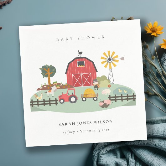 Elegant Cute Red Barnyard Boerderij Animal Baby sh Servet