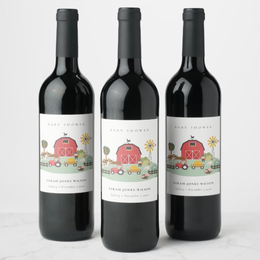 Elegant Cute Red Barnyard Boerderij Animal Baby sh Wijn Etiket (Flessen)