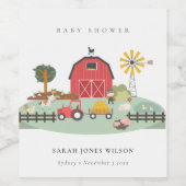 Elegant Cute Red Barnyard Boerderij Animal Baby sh Wijn Etiket (Enkel label)