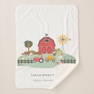 Elegant Cute Red Green Barnyard Boerderij Dierlijk Sherpa Deken