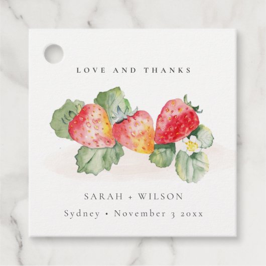 Elegant Cute Red Strawberry Leafy Foliage Weddensc Bedankjes Labels (Voorkant)