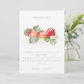 Elegant Cute Red Strawberry Leafy Foliage Weddensc Bedankkaart (Staand voorkant)